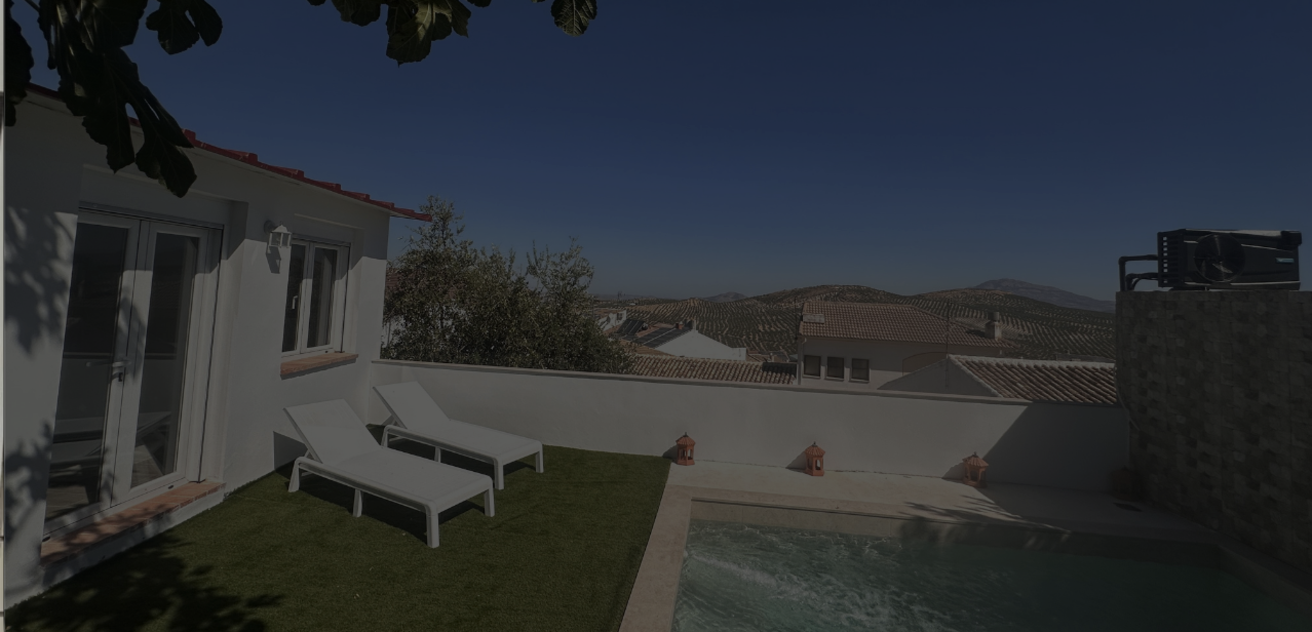 Terrace and pool at Stay & Create looking over Andalusian olive groves